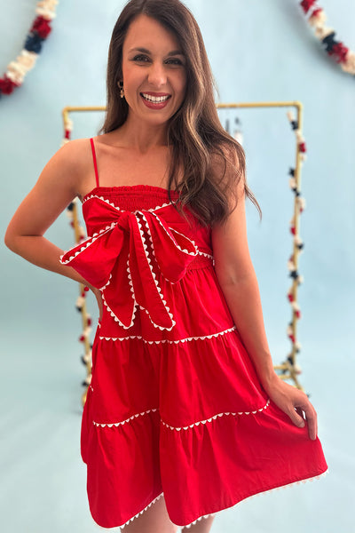 Red White Trim Bow Front Dress
