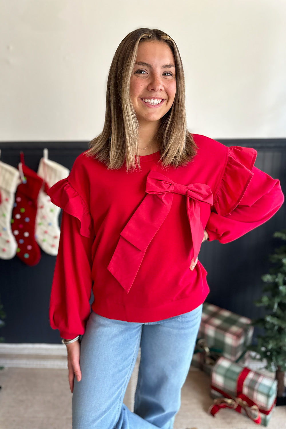 Red LS Bow Top