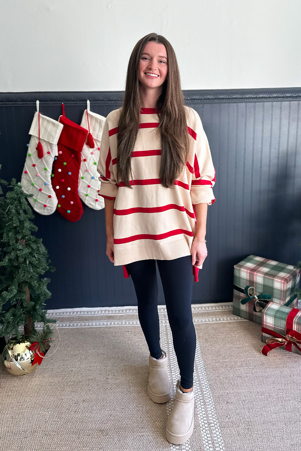 Stripe Contrast Ivory and Red Sweater