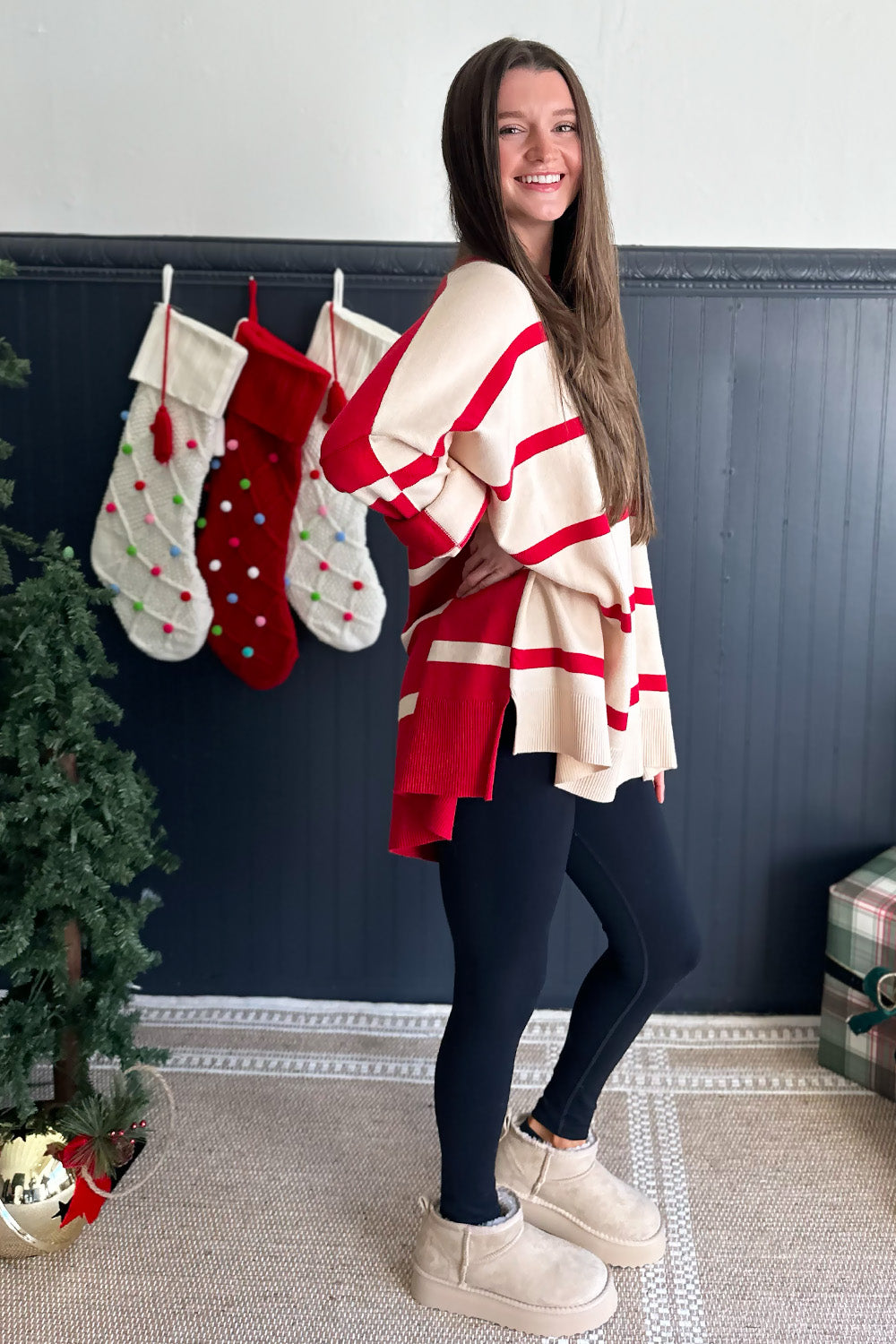 Stripe Contrast Ivory and Red Sweater