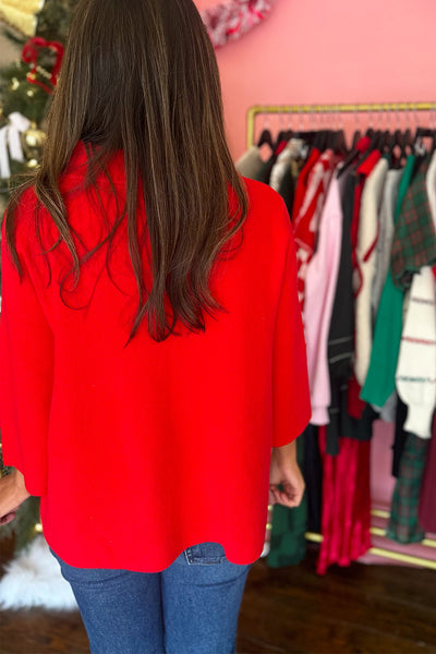 Mock Neck Bell Sleeve Sweater Red
