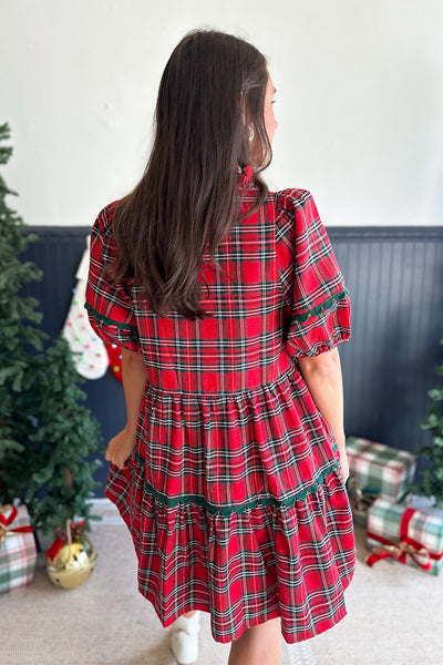 Red Plaid Scallop Dress