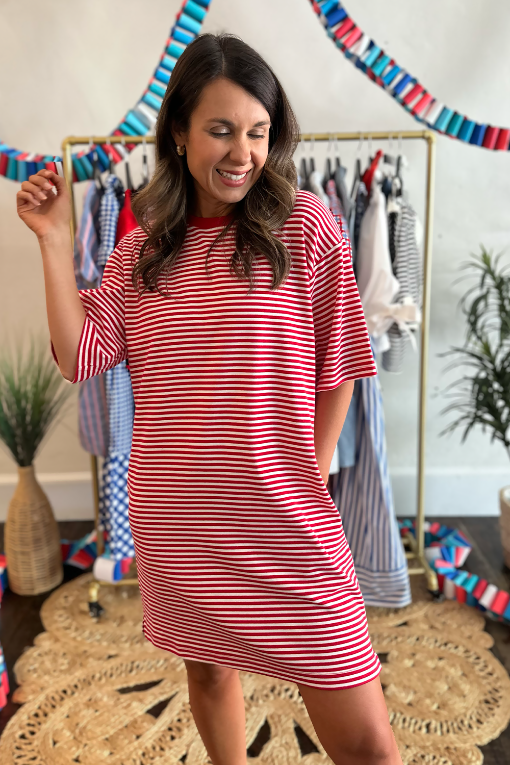 Red White Striped Tshirt Dress
