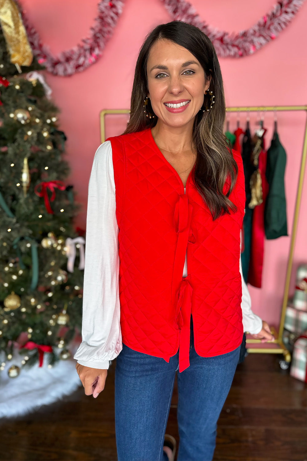 Quilted Tie Vest Red