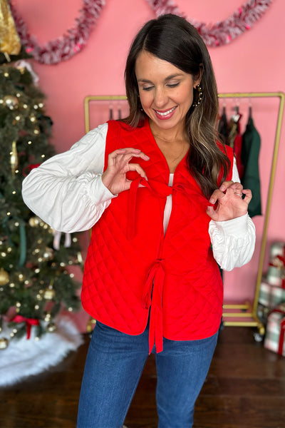 Quilted Tie Vest Red