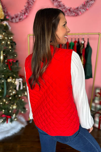 Quilted Tie Vest Red