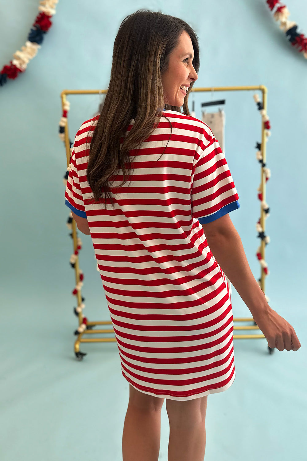 Striped Short Sleeve Dress Red