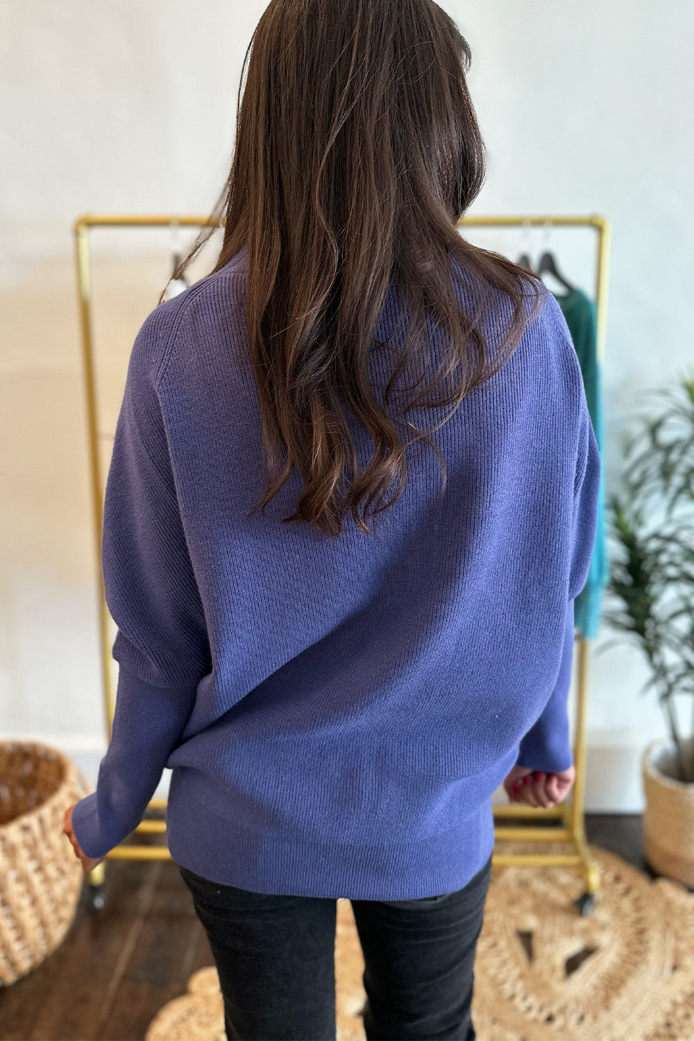 Ribbed Mock Neck Sweater Blue