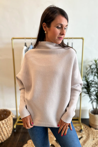 Ribbed Mock Neck Sweater Bone