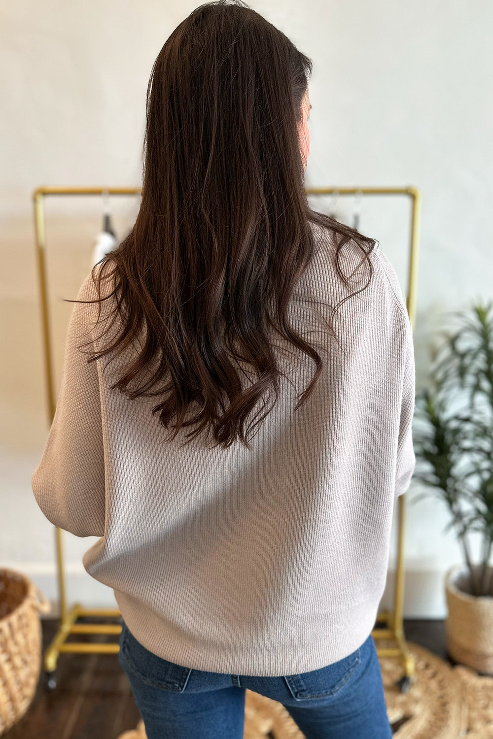 Ribbed Mock Neck Sweater Bone