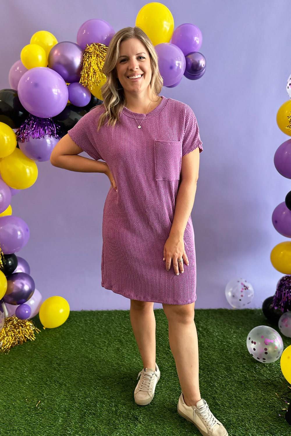 Ribbed Pocket Dress Purple