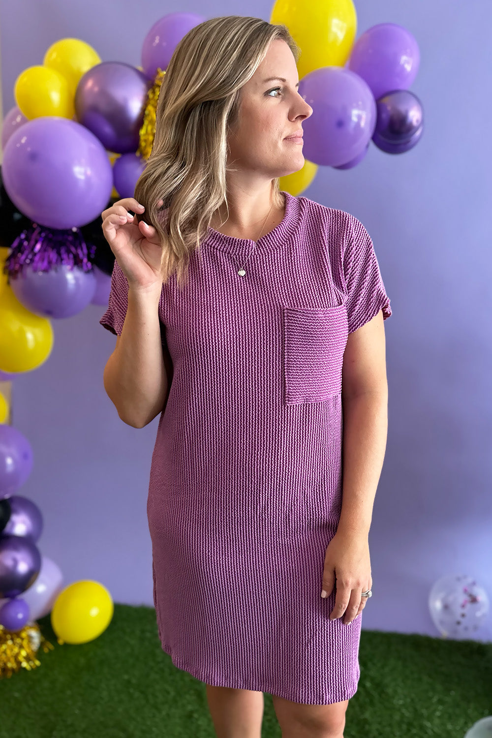 Ribbed Pocket Dress Purple