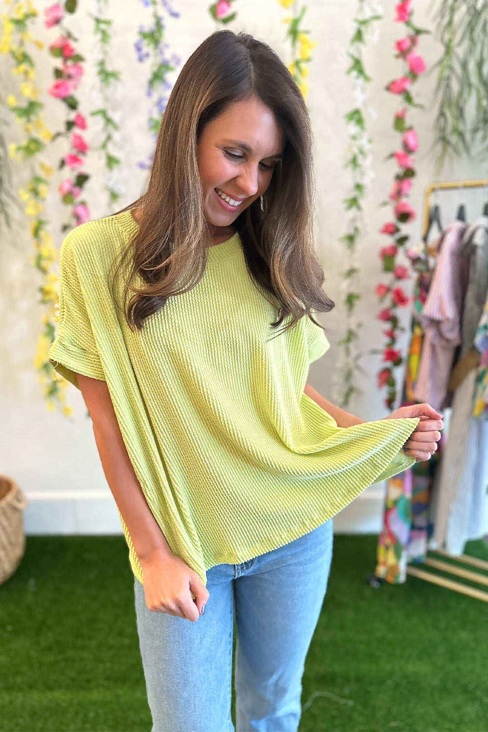 Ribbed Short Sleeve Top Lime