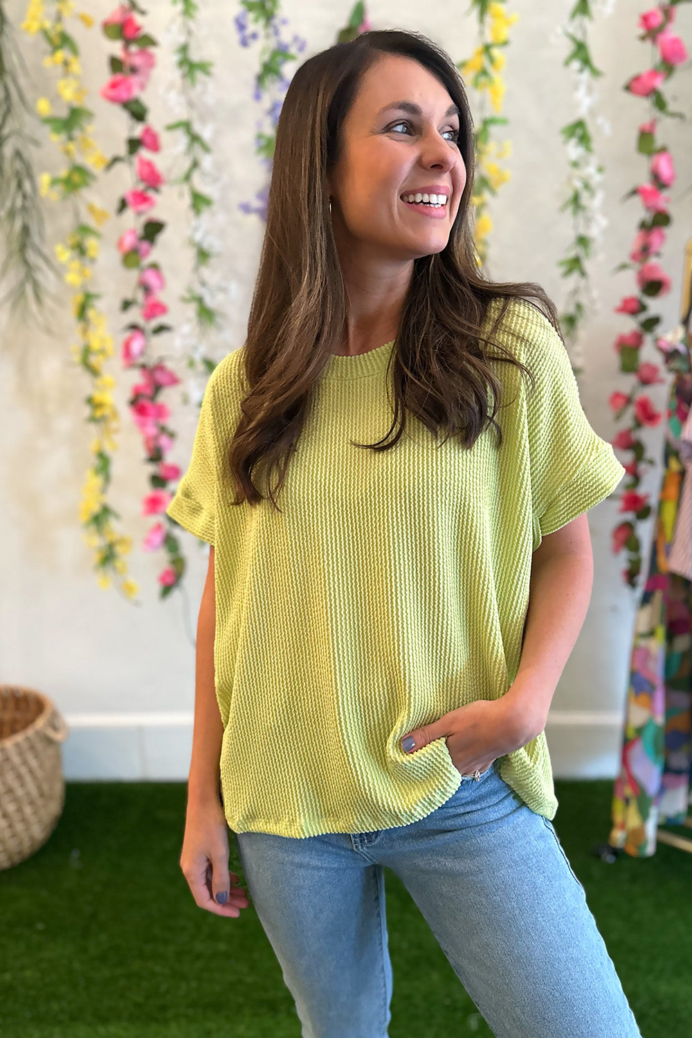 Ribbed Short Sleeve Top Lime