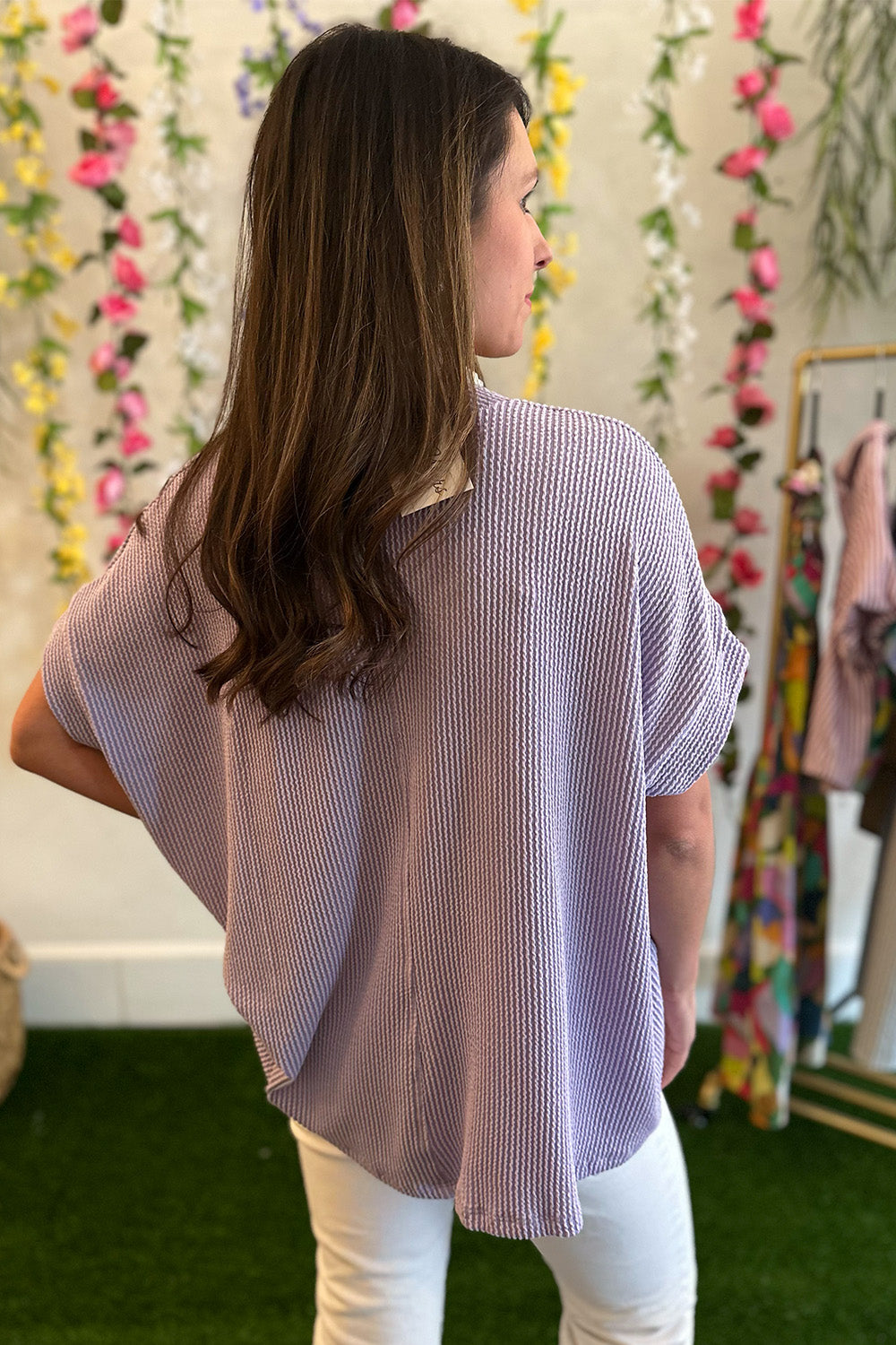 Ribbed Short Sleeve Top Lavender