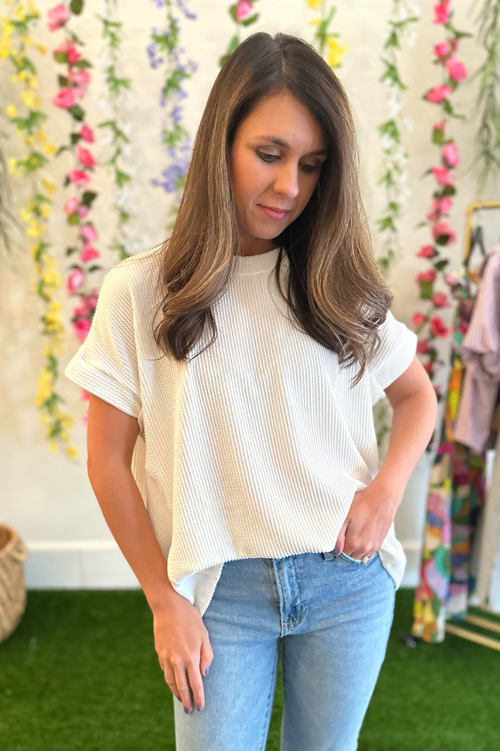 Ribbed Short Sleeve Top White