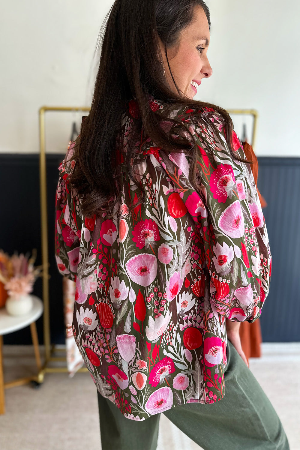 Ruby Floral Printed Tie Neck LS Blouse