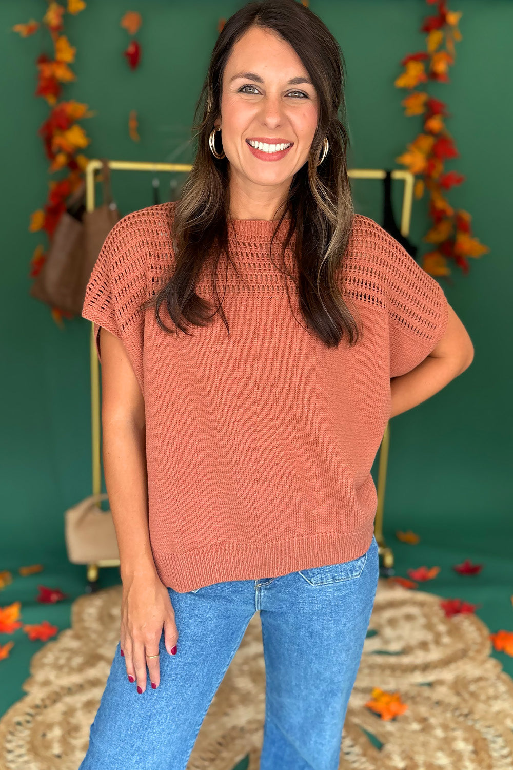 Rust Open Weave SS Sweater