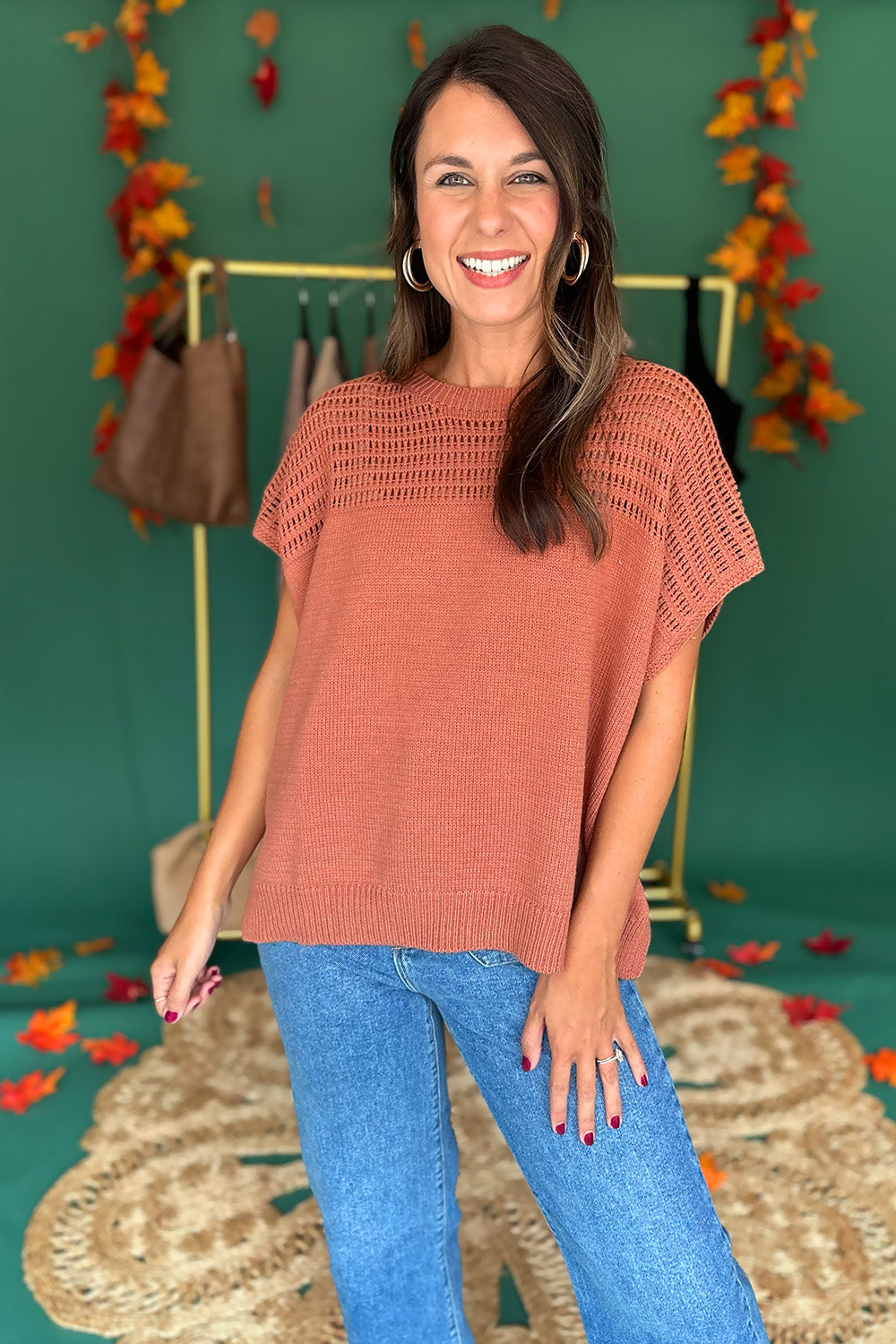 Rust Open Weave SS Sweater
