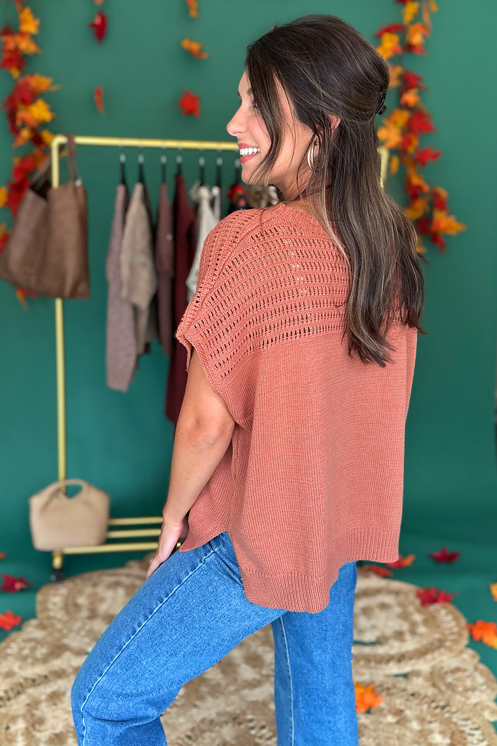 Rust Open Weave SS Sweater