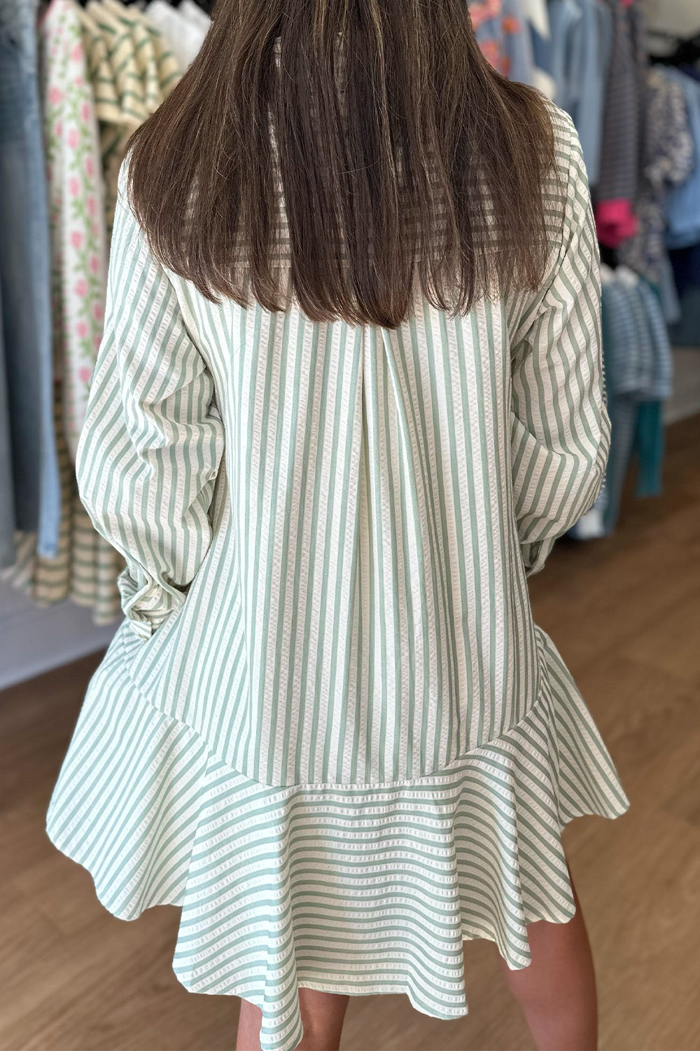 Striped Collared Button Dress Sage