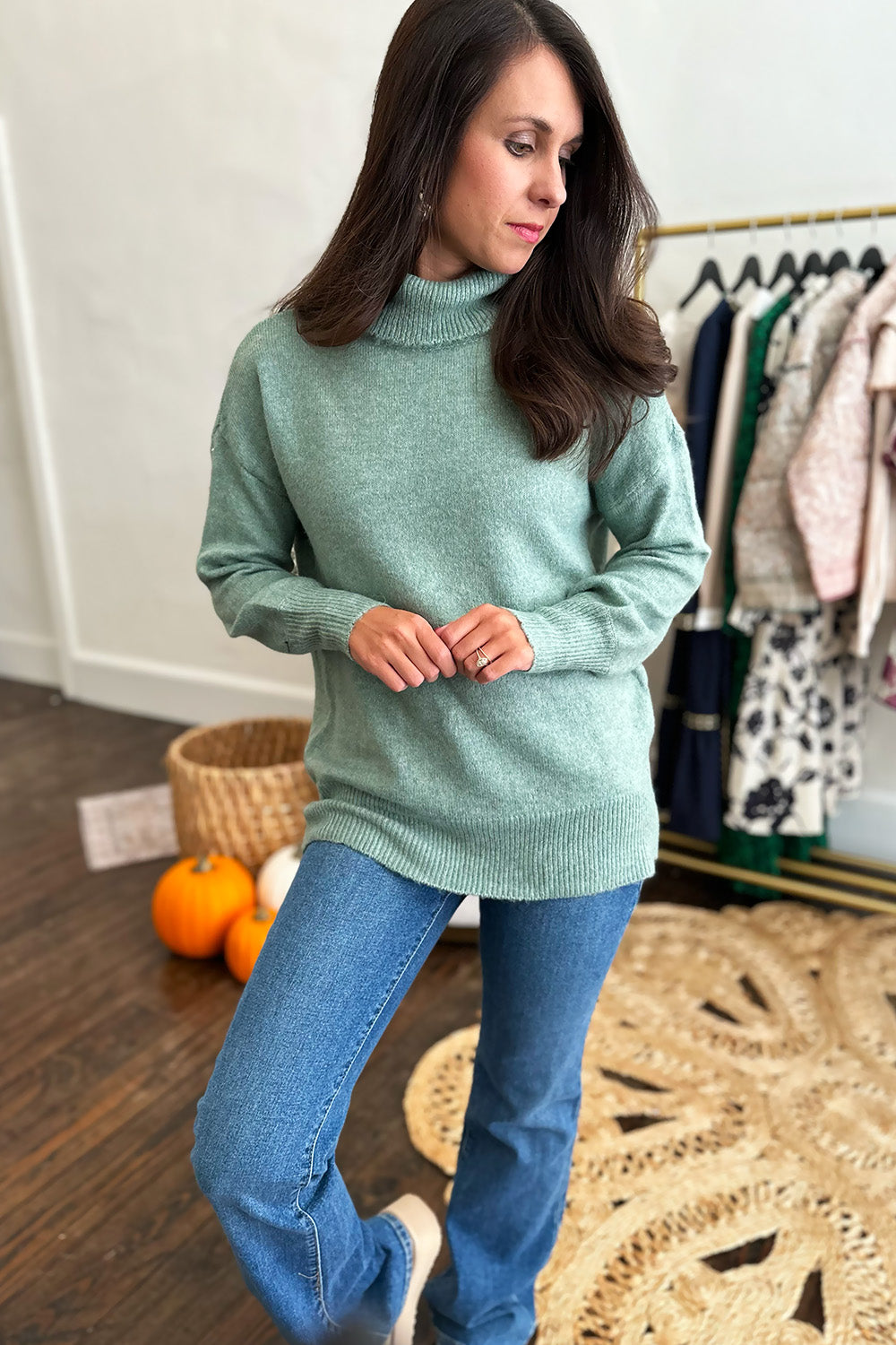 Mint Turtleneck Pullover Sweater