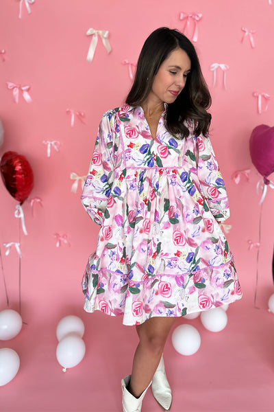 Pink Floral Scallop Trim Dress