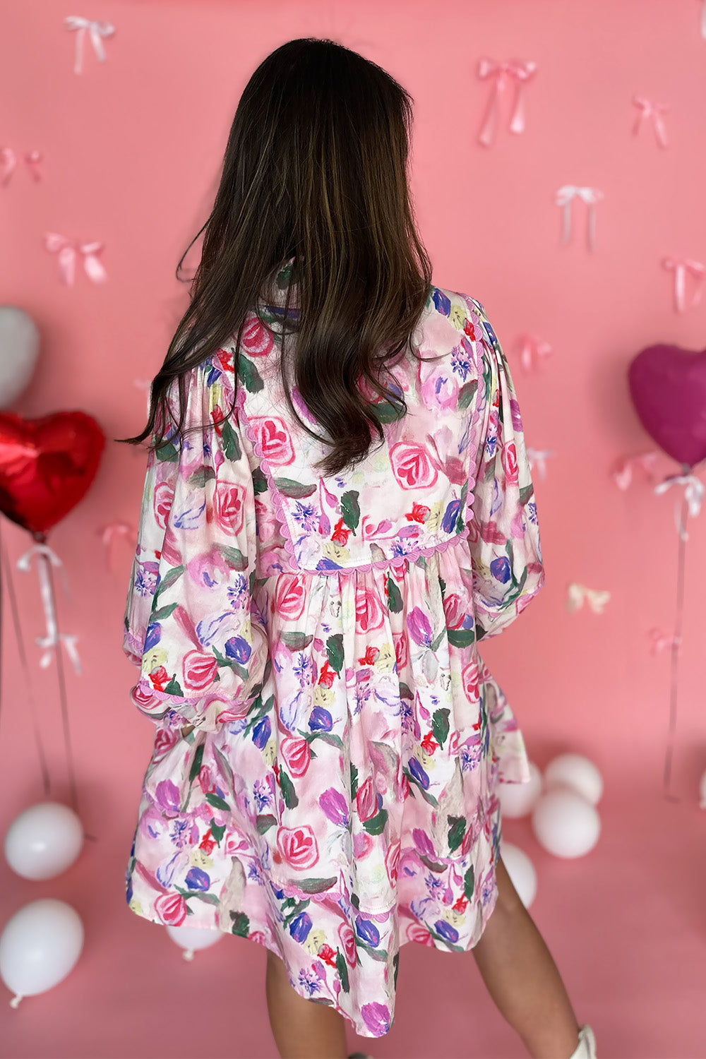 Pink Floral Scallop Trim Dress