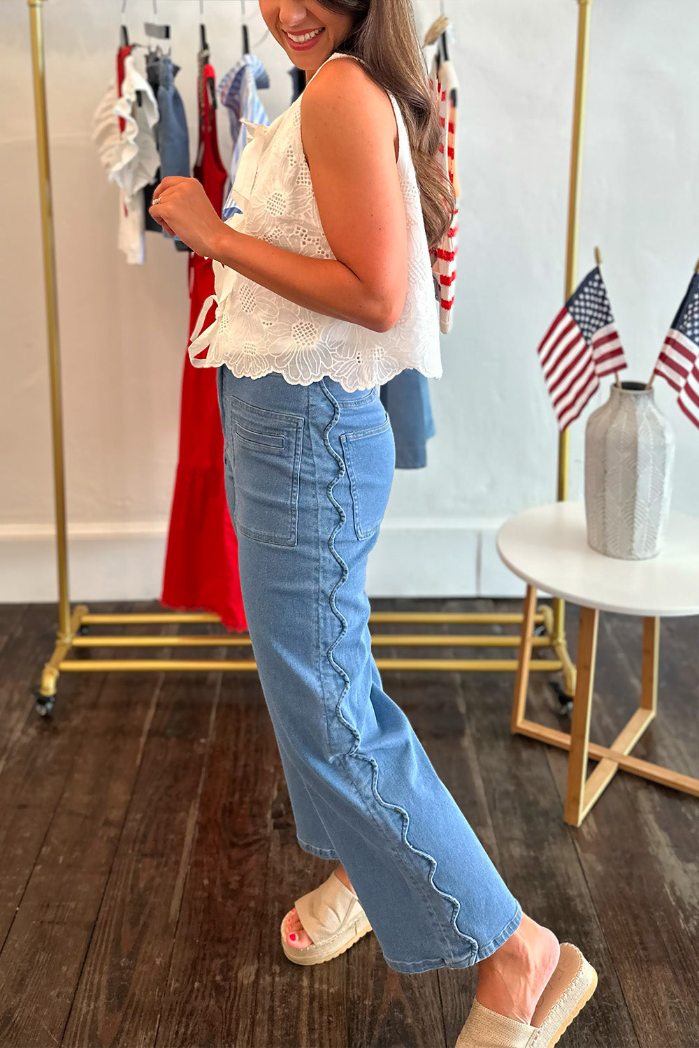 Scallop Seam High Waist Jeans