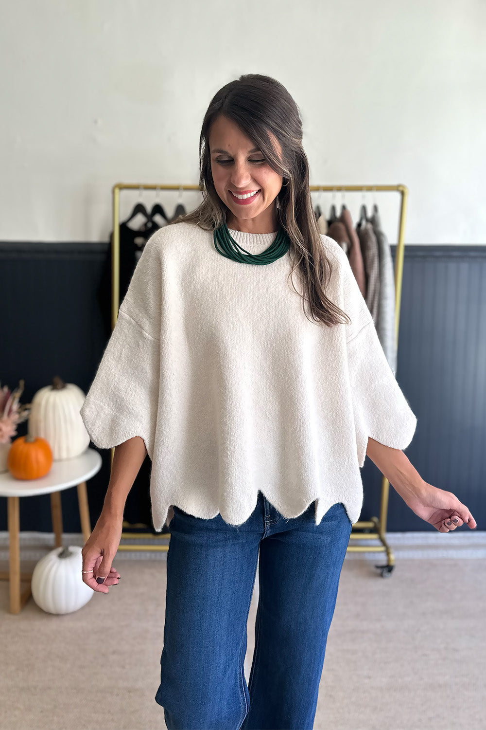Scallop Edge Sweater Cream