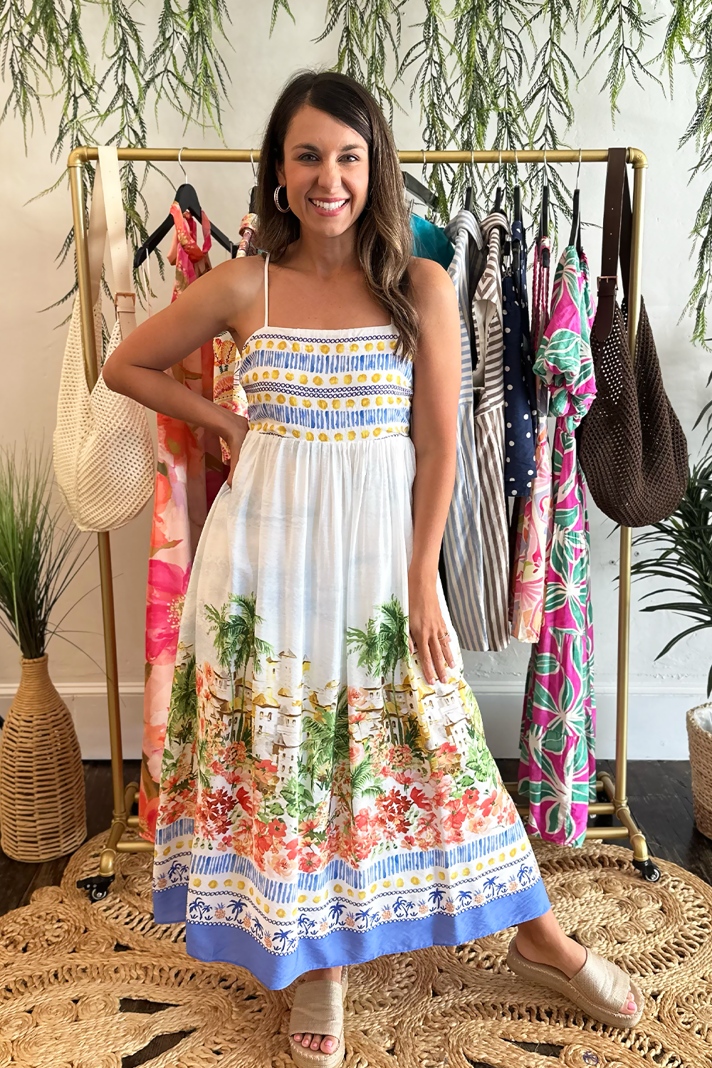 Tropical Scenic Printed Midi Dress