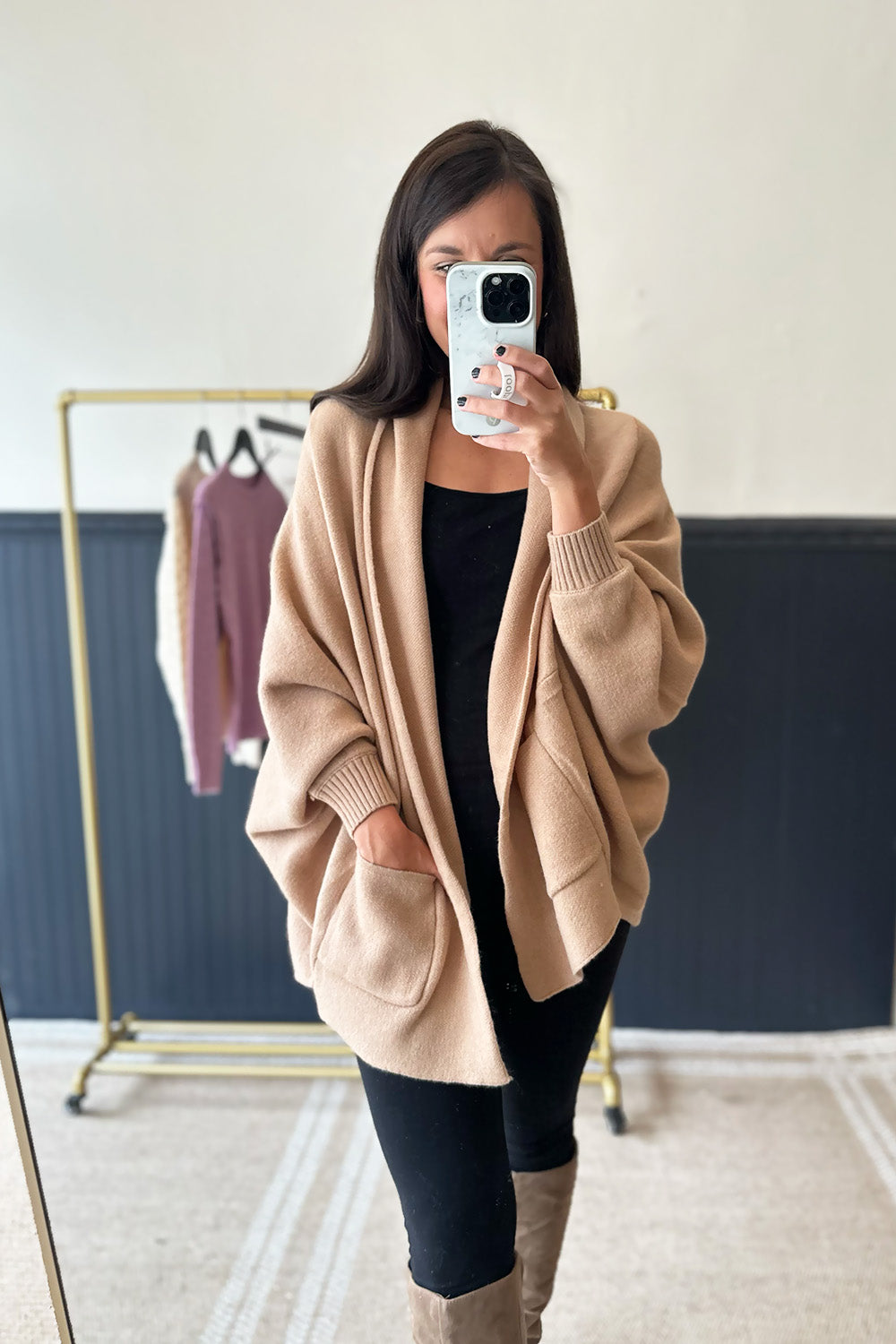 Taupe Shawl Collar Cardigan