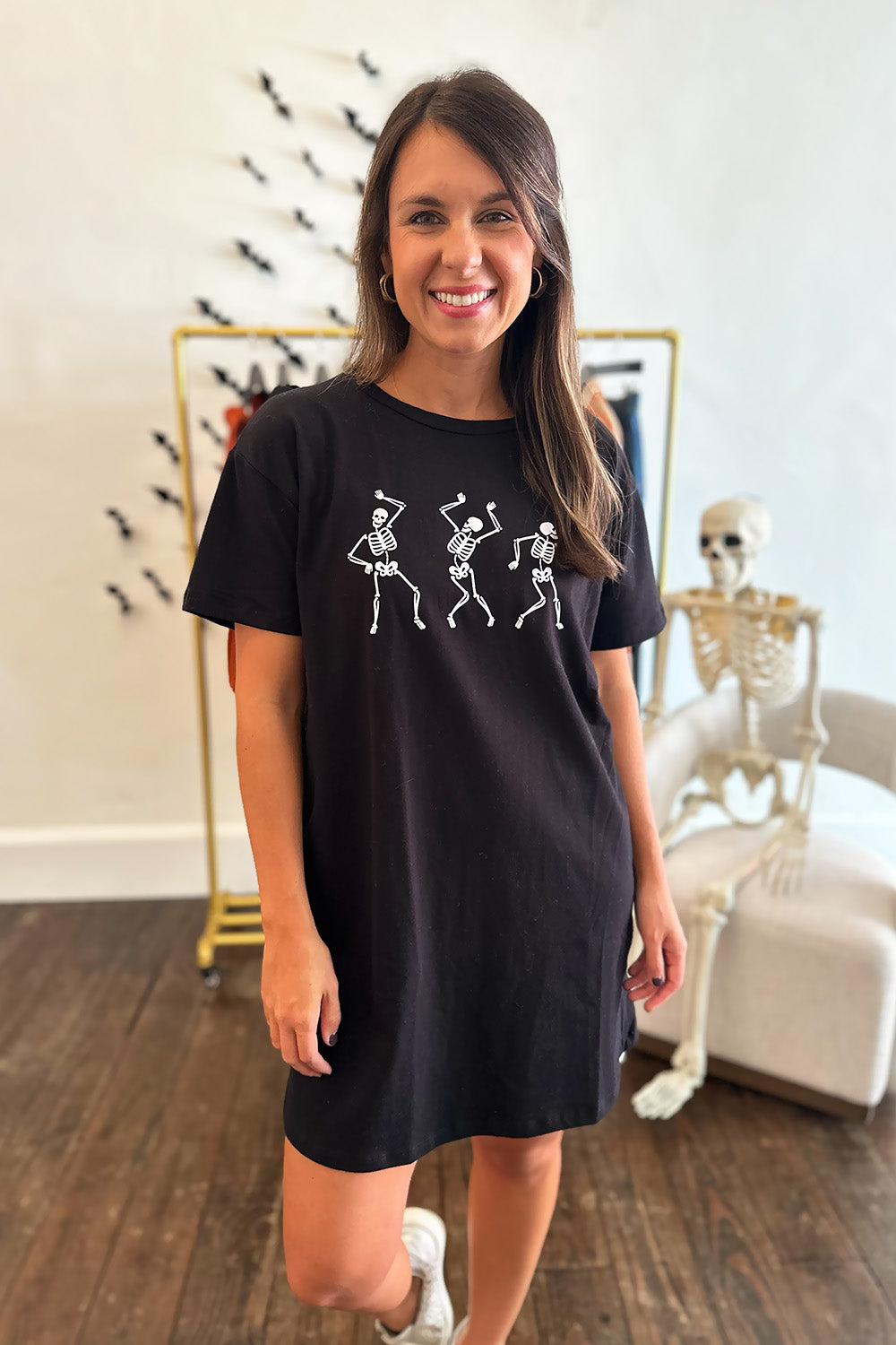 Black Short Sleeve Skeleton Dress