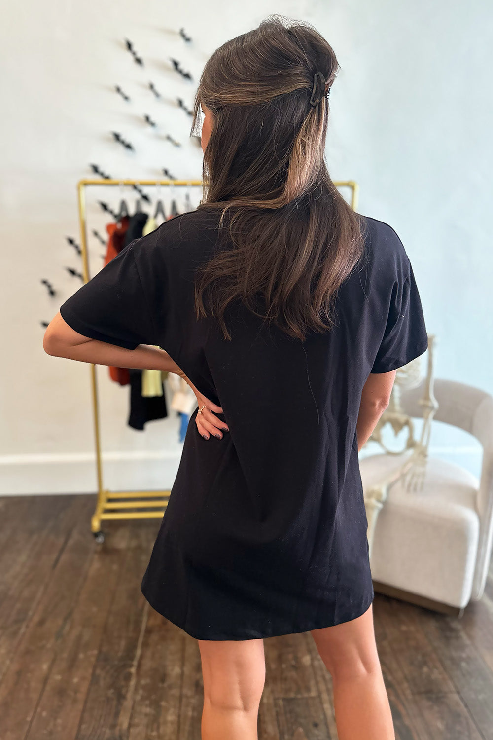 Black Short Sleeve Skeleton Dress