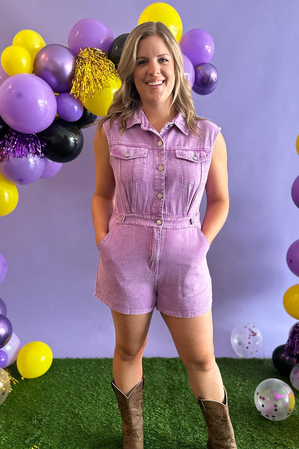 Sleeveless Purple Denim Romper