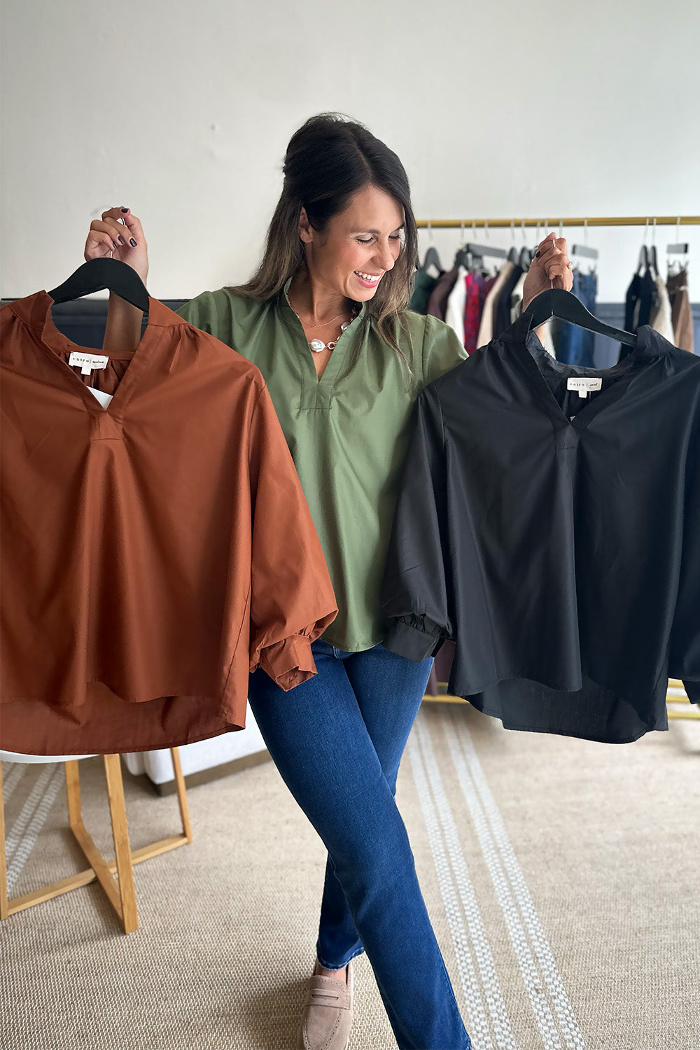 Solid 3/4 Sleeve Blouse Black