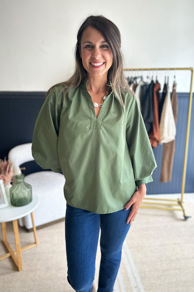 Solid 3/4 Sleeve Blouse Olive