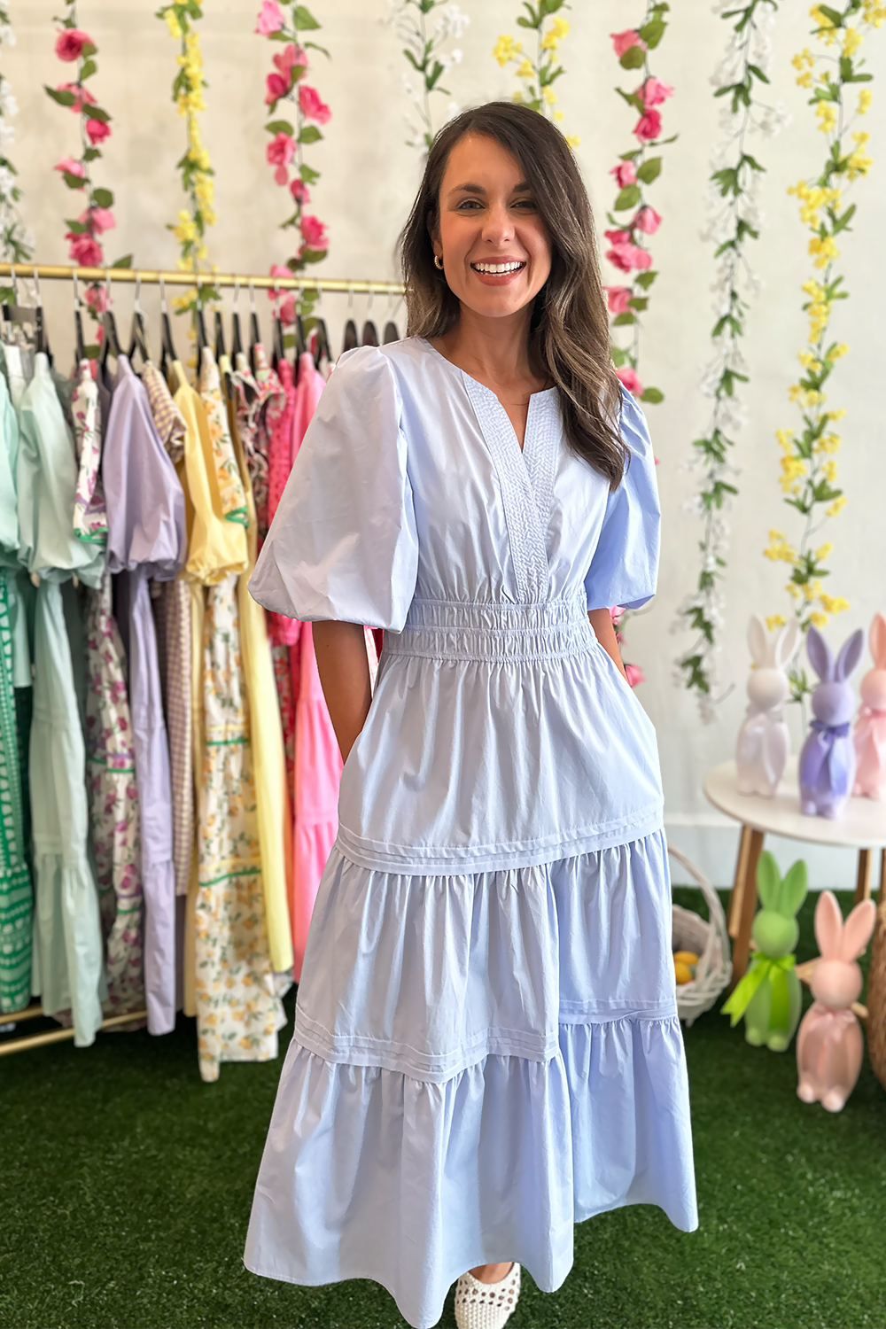 Blue Balloon Sleeve Midi Dress | Easter Dress for Women Medium Blue Balloon Sleeve Midi Dress | Easter Dress for Women Medium