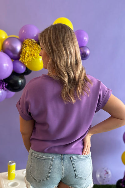 Purple Vneck Solid SS Top