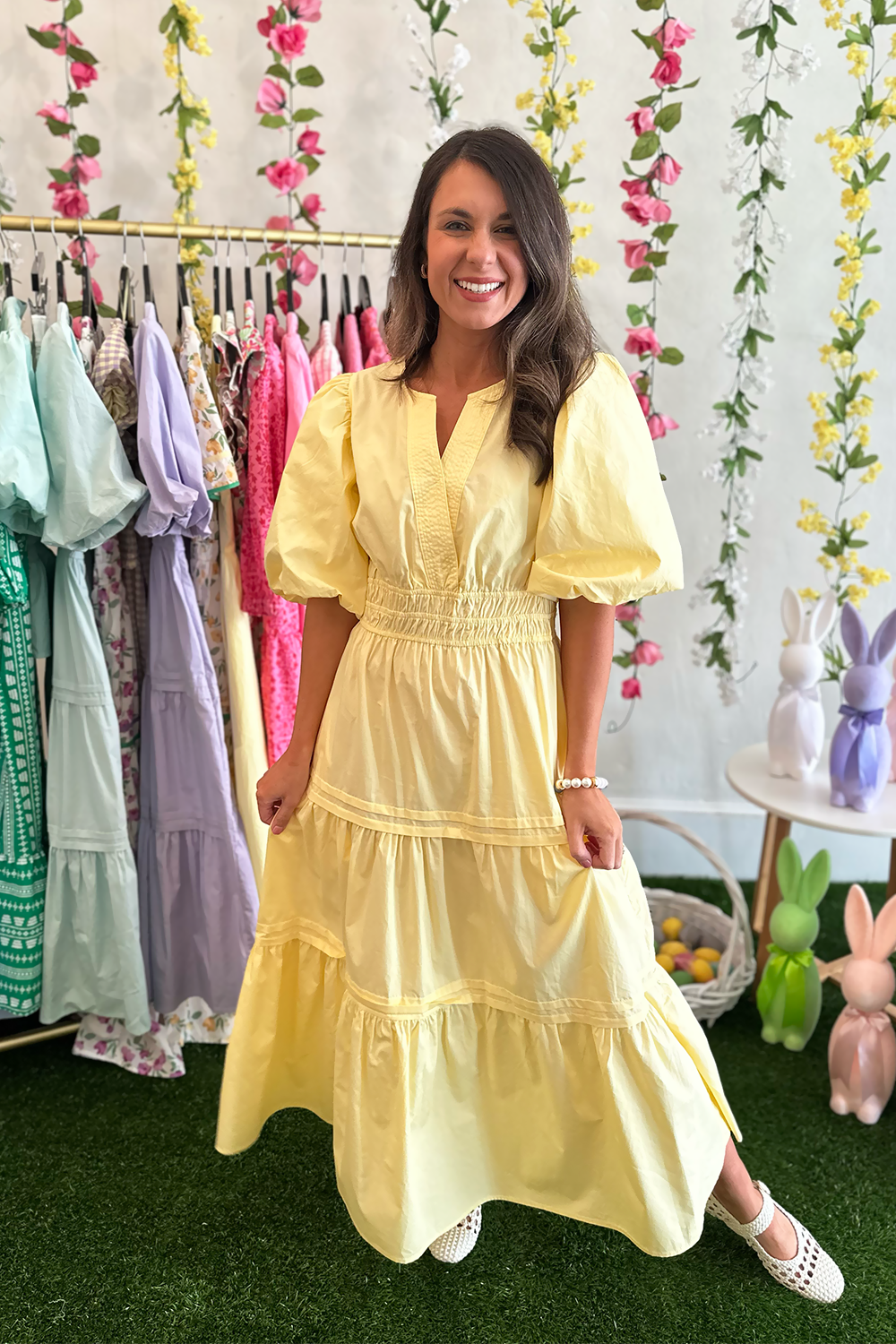 The Katie Dress  Tiered Midi Dress in Yellow Small