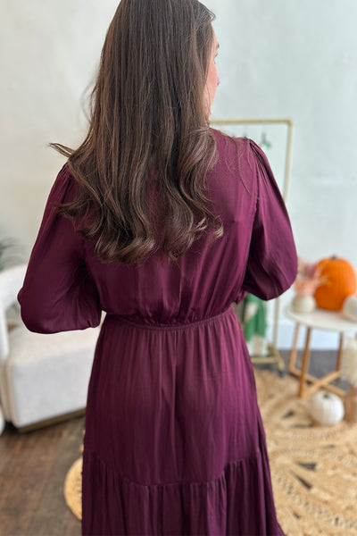 Silky Split Neck Maxi Dress Plum