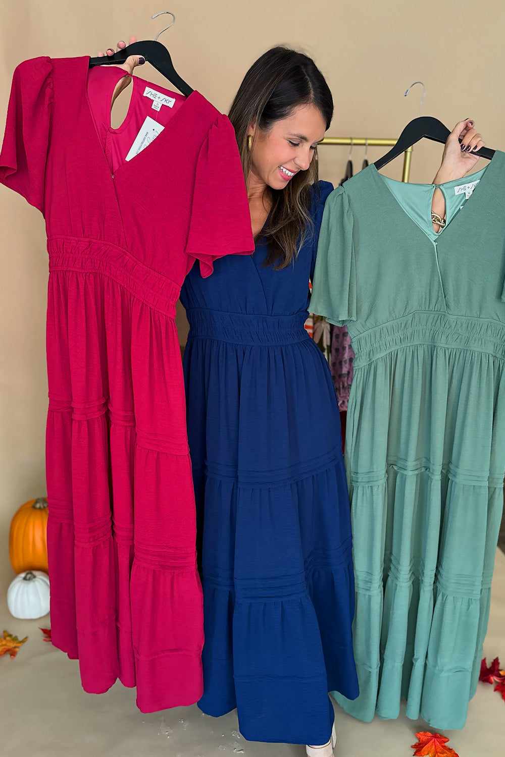 Short Sleeve Tiered Solid Midi Dress Berry