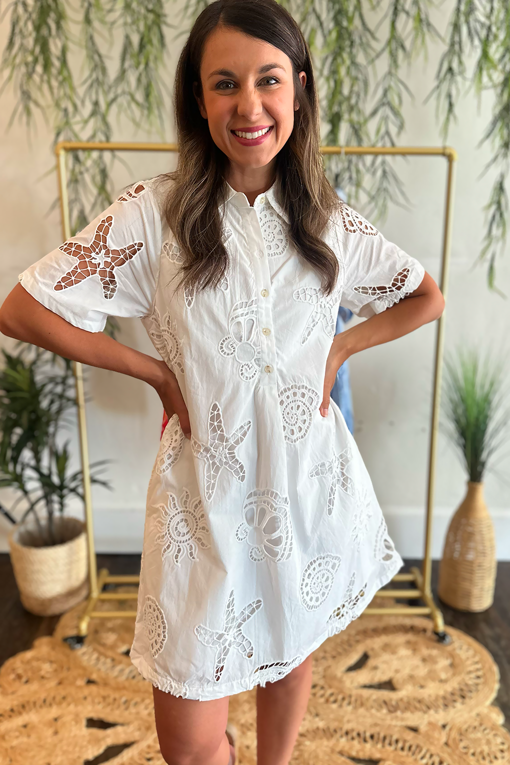 Starfish Lace SS Collared Dress White Medium