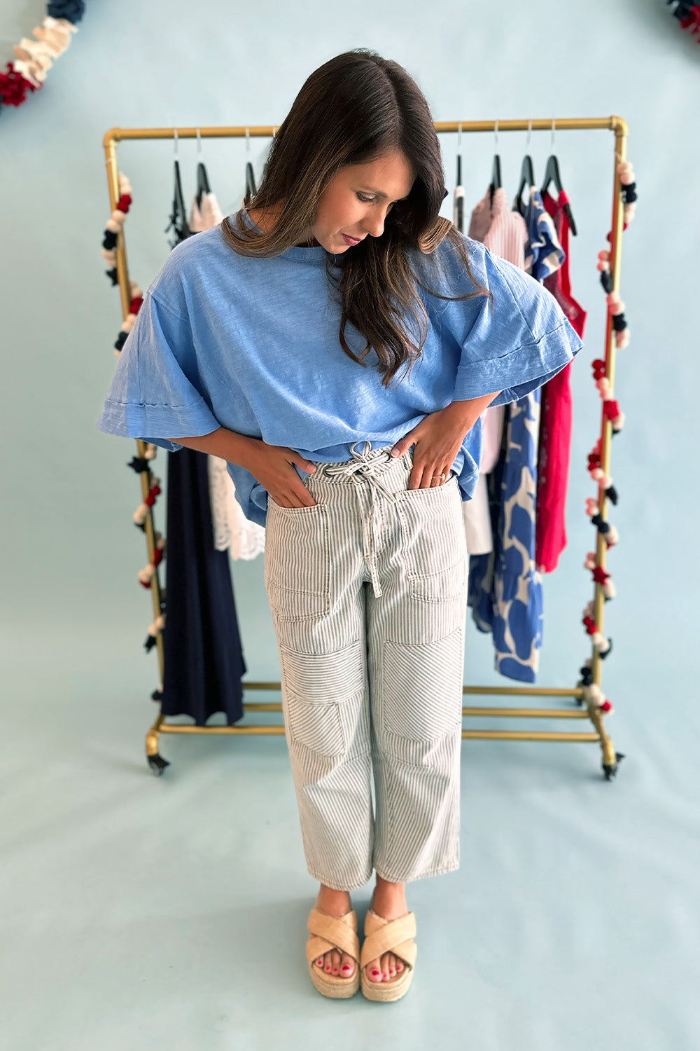 Striped Tie Waist Twill Pants
