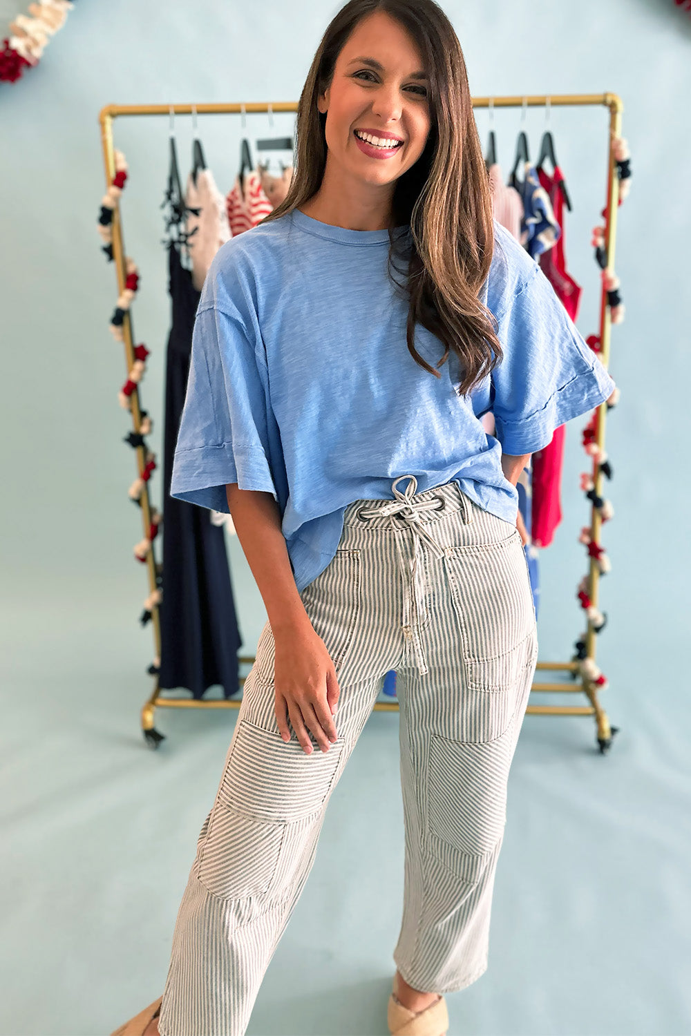 Striped Tie Waist Twill Pants