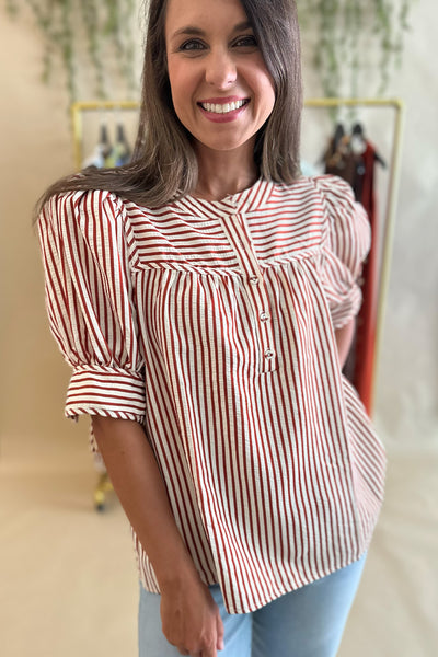 Stripe Button Front Blouse Rust