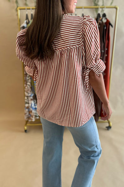 Stripe Button Front Blouse Rust