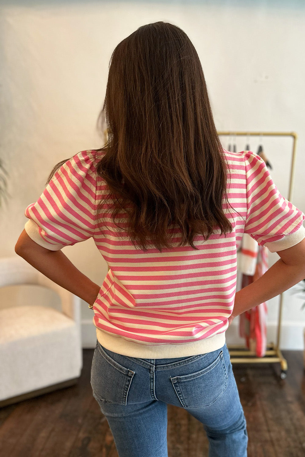 Striped Puff SS Top Pink