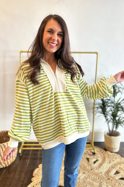 Striped Quarter Zip Pullover Green