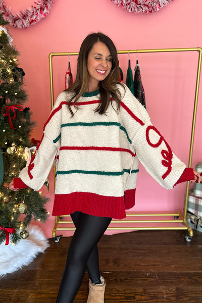 Red and Green Swirly & Striped Sweater